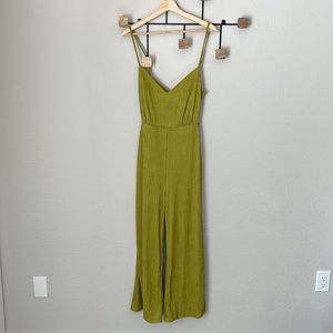 Lulu’s Get the Groove Chartreuse Crinkled Tie-Back Wide-Leg Jumpsuit -  XS